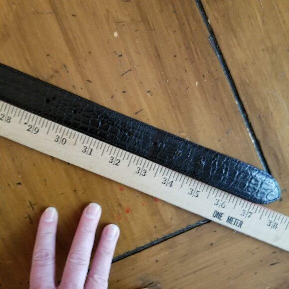 WCM New York Black Leather Belt, Mock Reptile Alligator Croc Print, Size Large - Picture 12 of 13